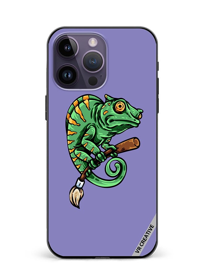VR CREATIVE Protective Case Cover For Apple iPhone 15 Pro Chameleon On Broom Design Multicolour - Image 1