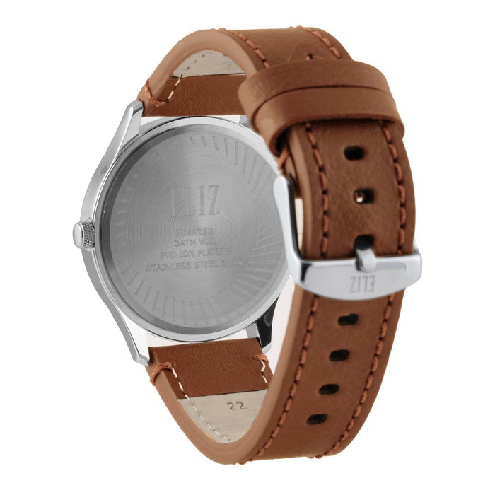 ELIZ ES8923G1SSD SS Caseback & Leather Strap Day-Date Men's Watch - Image 4