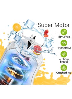 Perfin Portable Blender 600ml, 6-point Blade Mini Blender, USB Rechargeable Personal Blender for Shakes, Smoothies, Fresh Juice, Baby Food, Vegetables，White  - Image 3