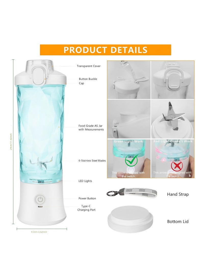 Perfin - Portable Blender 600ml, 6-point Blade Mini Blender, USB Rechargeable Personal Blender for Shakes, Smoothies, Fresh Juice, Baby Food, Vegetables，White - Image 1