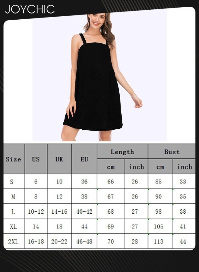 Joychic Women Solid Color Polyester Skin-friendly and Absorb- water Bathrobe Massage Stickers Suspenders Nightgown with Pockets for All Seasons Black - Image 4