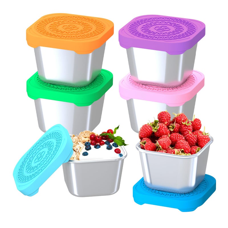 Dayacoco 6Pack 6oz Stainless Steel Snack Containers for Kids, Leak Proof Small Food Storage Container with Silicone Lid, Easy Open Leak Proof Stainless Steel Food Storage Containers with Silicone Lids - Image 1