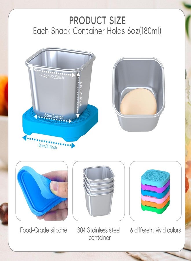 Dayacoco 6Pack 6oz Stainless Steel Snack Containers for Kids, Leak Proof Small Food Storage Container with Silicone Lid, Easy Open Leak Proof Stainless Steel Food Storage Containers with Silicone Lids - Image 2