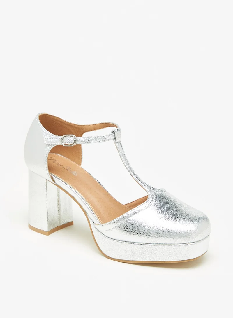 Flora Bella By Shoexpress Womens T strap Sandals with Block Heels and Buckle Closure Ramadan Collection