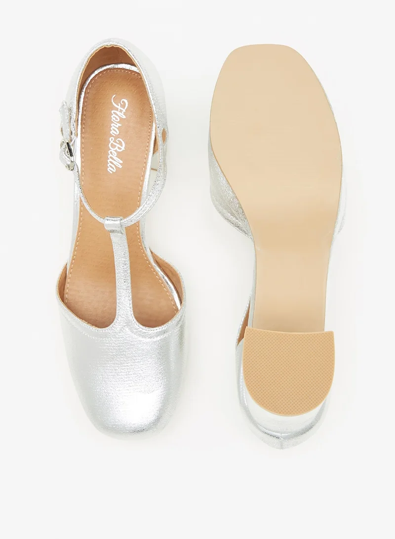 Flora Bella By Shoexpress Womens T strap Sandals with Block Heels and Buckle Closure Ramadan Collection
