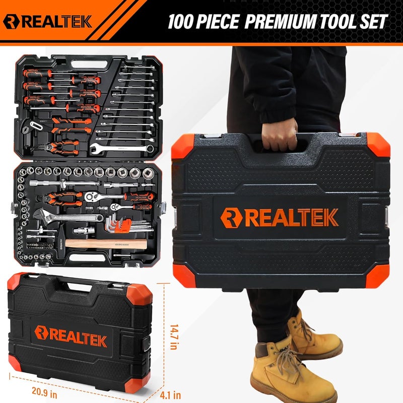REALTEK 100 Piece Mechanics Tool Kit - Premium Cr-V Constructed Hand Tool Set for Home and Auto Repair - Image 2