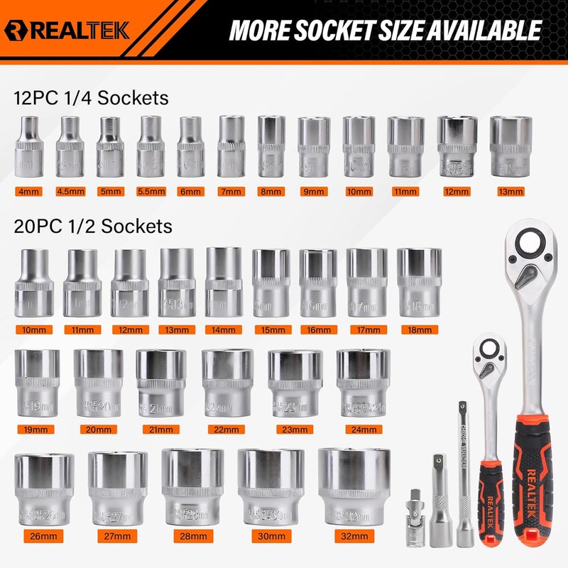 REALTEK 100 Piece Mechanics Tool Kit - Premium Cr-V Constructed Hand Tool Set for Home and Auto Repair - Image 3