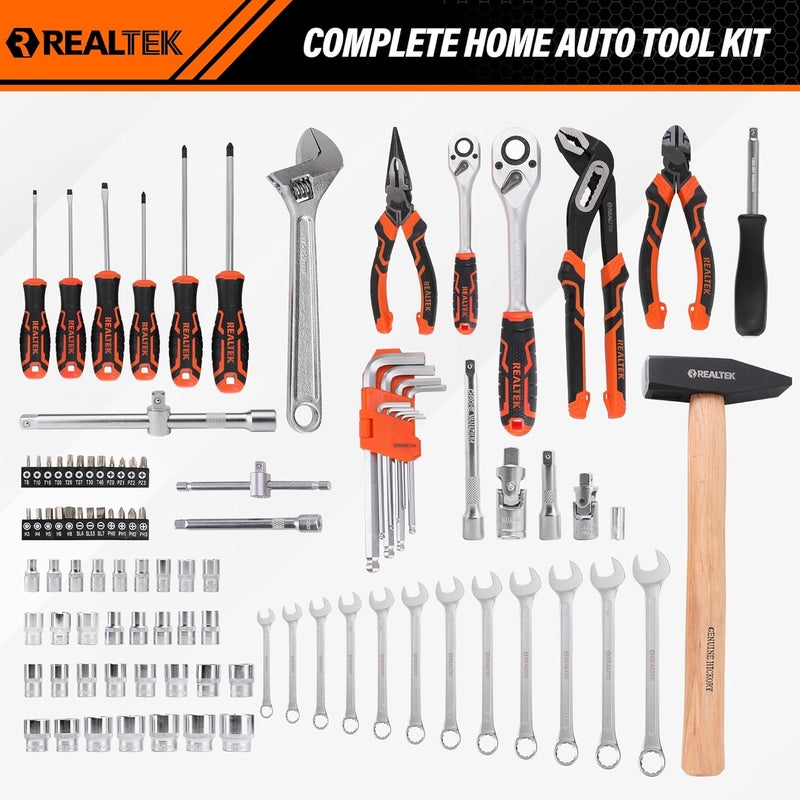 REALTEK 100 Piece Mechanics Tool Kit - Premium Cr-V Constructed Hand Tool Set for Home and Auto Repair - Image 4