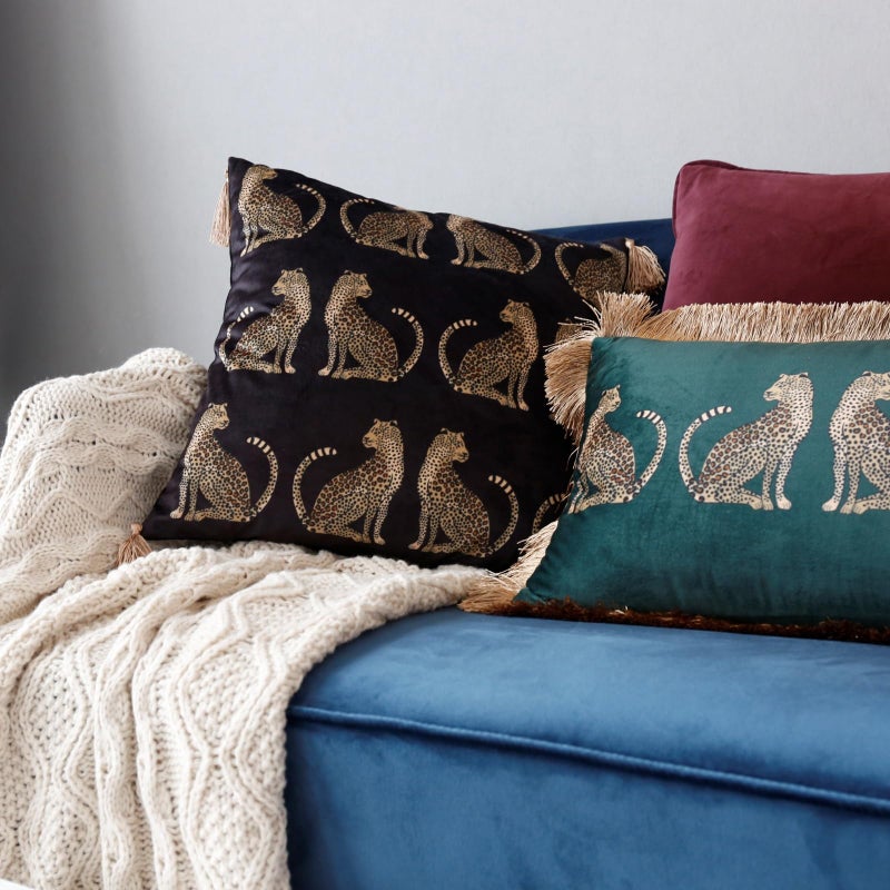 XSlive Lumbar Decorative Throw Pillow Cover with Tassels Leopard Pattern Cushion Cover Luxury Style Soft Velvet Pillowcase for Sofa Couch Bedroom (18"x18",Black) - Image 2