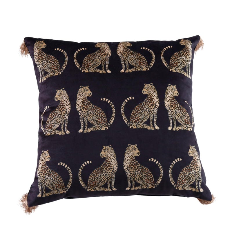 XSlive Lumbar Decorative Throw Pillow Cover with Tassels Leopard Pattern Cushion Cover Luxury Style Soft Velvet Pillowcase for Sofa Couch Bedroom (18"x18",Black) - Image 1