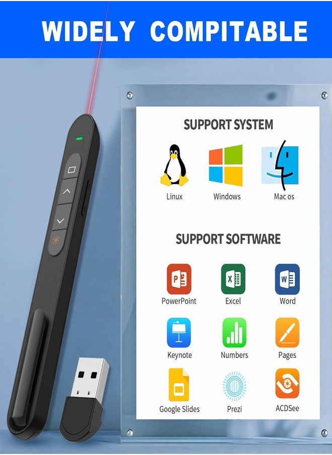 Presentation Clicker Hyperlink Volume Control Wireless Presenter, PowerPoint Clicker RF 2.4GHz USB Presentation Remote Control, PowerPoint Slide Advancer for Mac/PC/Laptop/Keynote