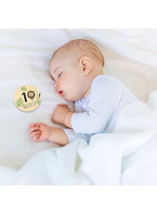 7 Pcs Wooden Baby Monthly Milestone Cards, Double Sided Round Newborn Welcome Announcement Signs, Photography Props for Baby Shower Eid Gender Reveal Gifts - Image 4