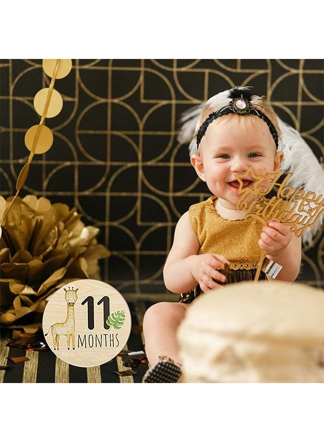 7 Pcs Wooden Baby Monthly Milestone Cards, Double Sided Round Newborn Welcome Announcement Signs, Photography Props for Baby Shower Eid Gender Reveal Gifts - Image 5