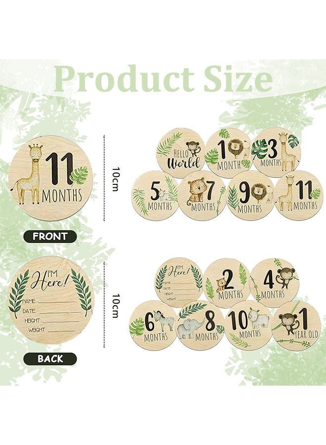 7 Pcs Wooden Baby Monthly Milestone Cards, Double Sided Round Newborn Welcome Announcement Signs, Photography Props for Baby Shower Eid Gender Reveal Gifts - Image 3