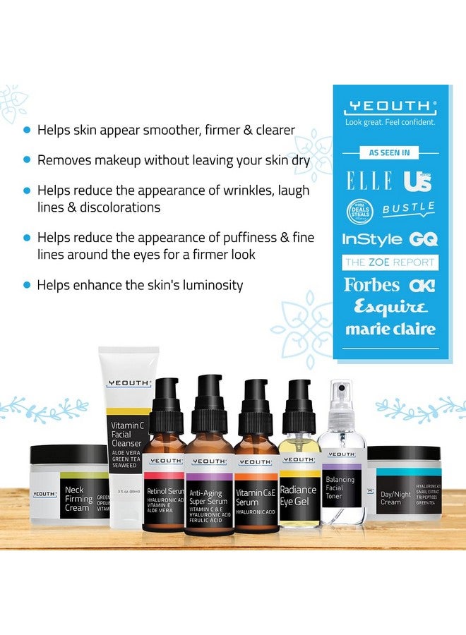 YEOUTH Skin Care Set: Retinol Serum with Hyaluronic Acid, Vitamin C & Super Face Serum, Cleanser, Toner, Eye Gel, Neck Cream, Face Cream 8-Piece Self Care Gifts For Women - Image 3