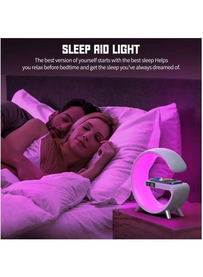 G63 Smart Multi-Functional Wireless Charger Atmosphere Lamp – Music Lamp with Bluetooth Speaker, Clock, Alarm, and App Control – Portable LED Mood Light with Wireless Charging for Phones, Smart Devices, and More