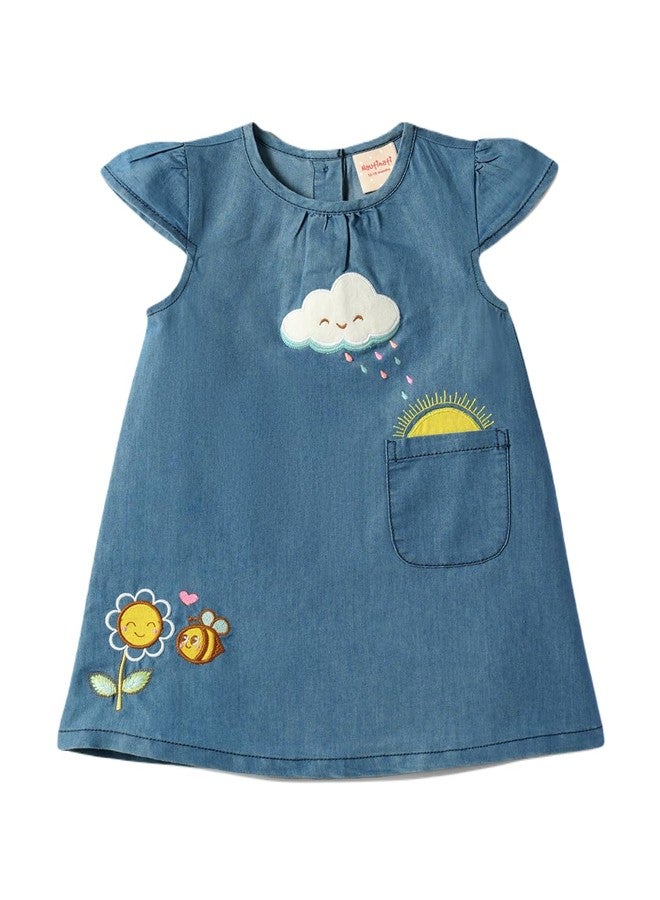 Nautinati Girls Colourful Printed Fit & Flare Cotton Dress | Age 0-3 Years Blue - Image 1