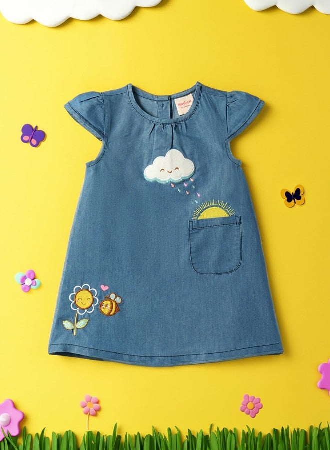 Nautinati Girls Colourful Printed Fit & Flare Cotton Dress | Age 0-3 Years Blue - Image 5