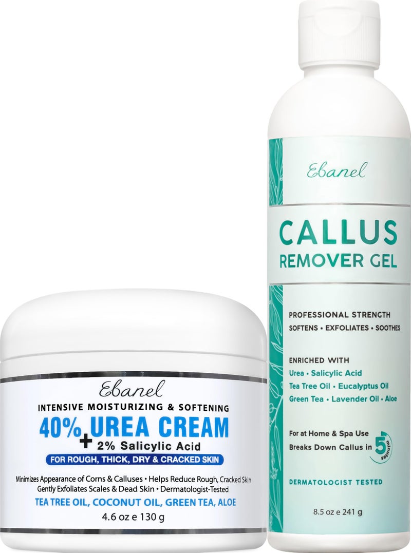 Ebanel Set of Professional Callus Remover for Feet, and Urea Cream 40% Plus Salicylic Acid 2%, Heel Foot Callus Remover Gel Exfoliator Dead Skin Cuticle Removal Toenail Softener Keratolytic Pedicure - Image 1