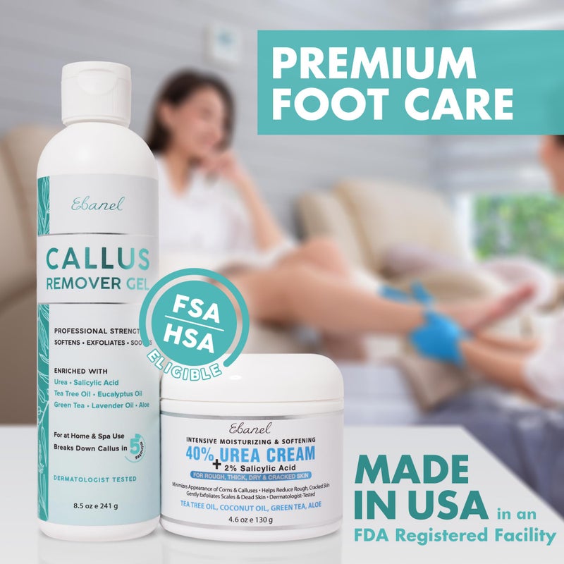 Ebanel Set of Professional Callus Remover for Feet, and Urea Cream 40% Plus Salicylic Acid 2%, Heel Foot Callus Remover Gel Exfoliator Dead Skin Cuticle Removal Toenail Softener Keratolytic Pedicure - Image 2
