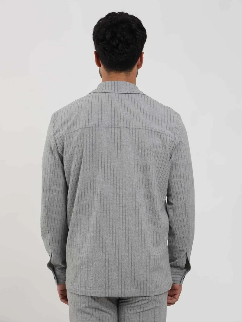 دوفي Gray Men's Regular Fit Striped Brent Collar Long Sleeve Shirt - 108659