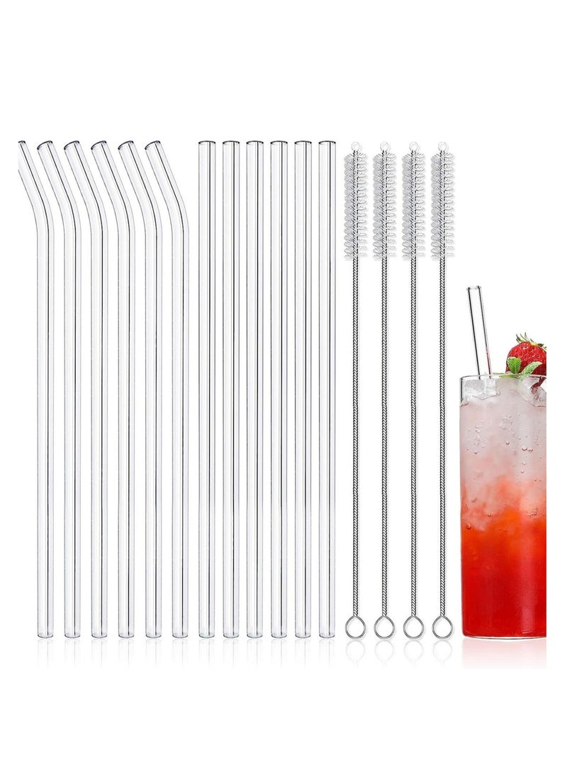 12 pieces of shatter-resistant transparent glass juice straws, reusable glass straws with cleaning brushes, can be used by adults or children, safe, hygienic and easy to clean.8.5x0.3x0.3 inch, there are 6 straight straws, 6 curved straws and 4 cleaning brushes.  - Image 1