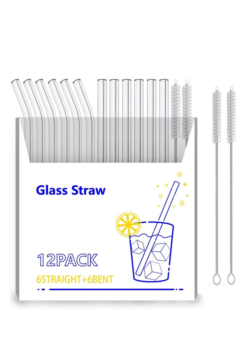 12 pieces of shatter-resistant transparent glass juice straws, reusable glass straws with cleaning brushes, can be used by adults or children, safe, hygienic and easy to clean.8.5x0.3x0.3 inch, there are 6 straight straws, 6 curved straws and 4 cleaning brushes.  - Image 2