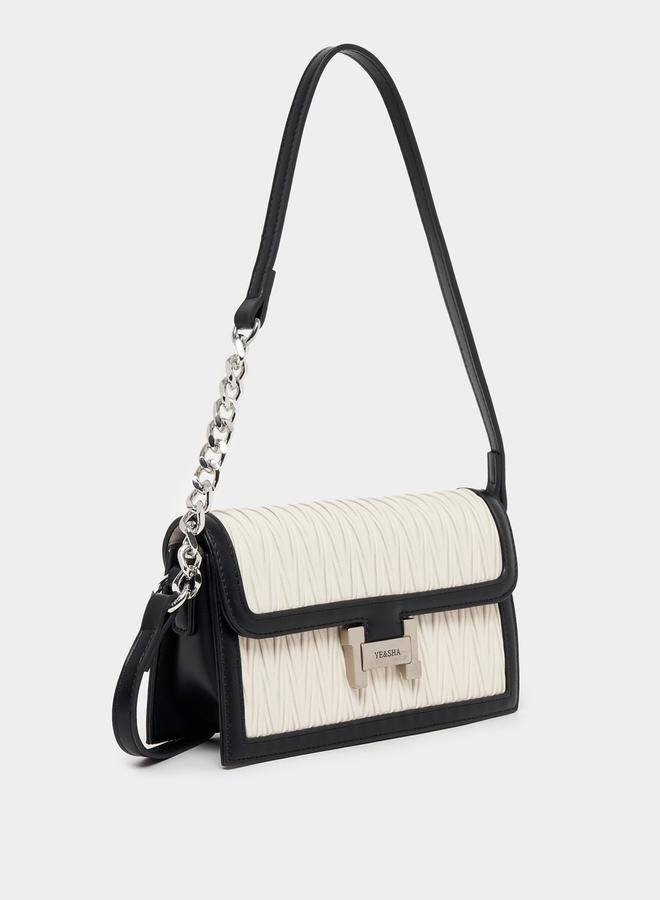 Styli Textured Shoulder Bag with Detachable Strap and Magnetic Closure - Image 1