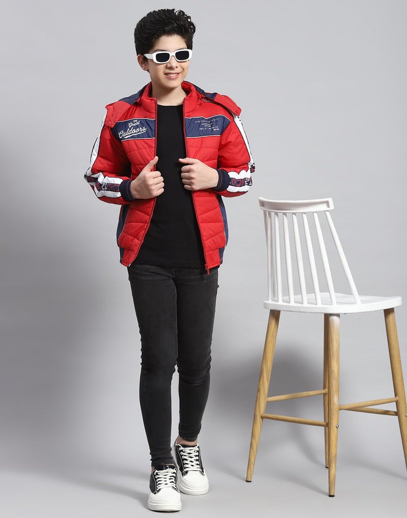 Monte Carlo Boys Red Solid Full Sleeve Hooded Neck Casual Jacket (523063149-1-26) - Image 1
