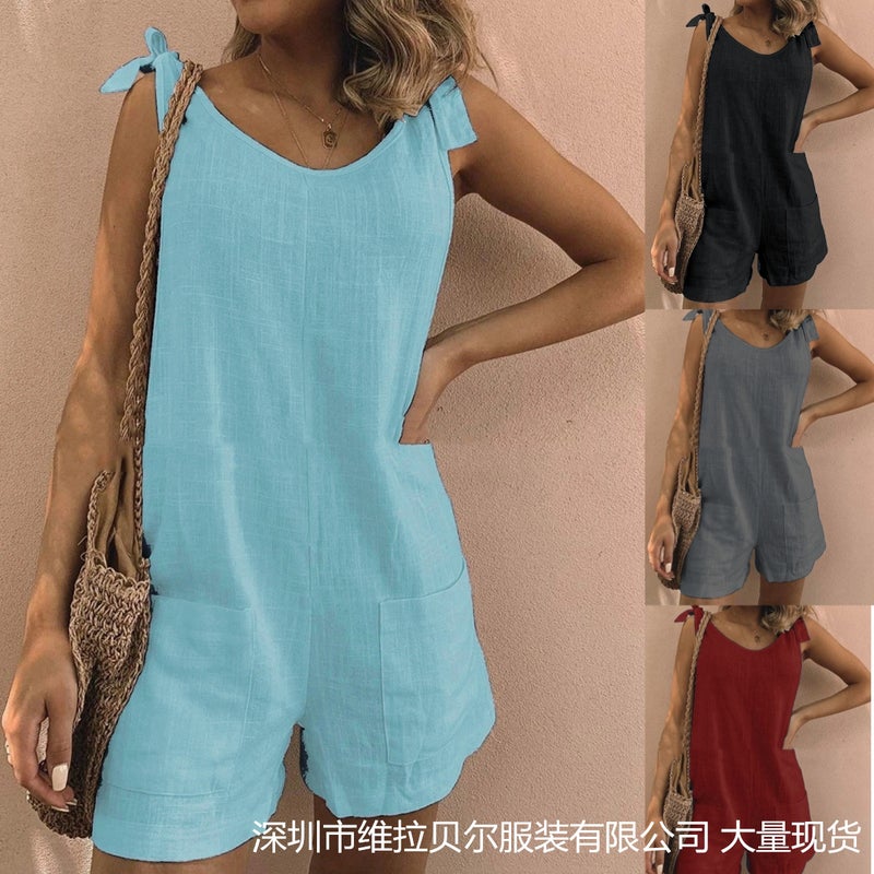 Women's Linen Blend Jumpsuit with Pockets - Image 1