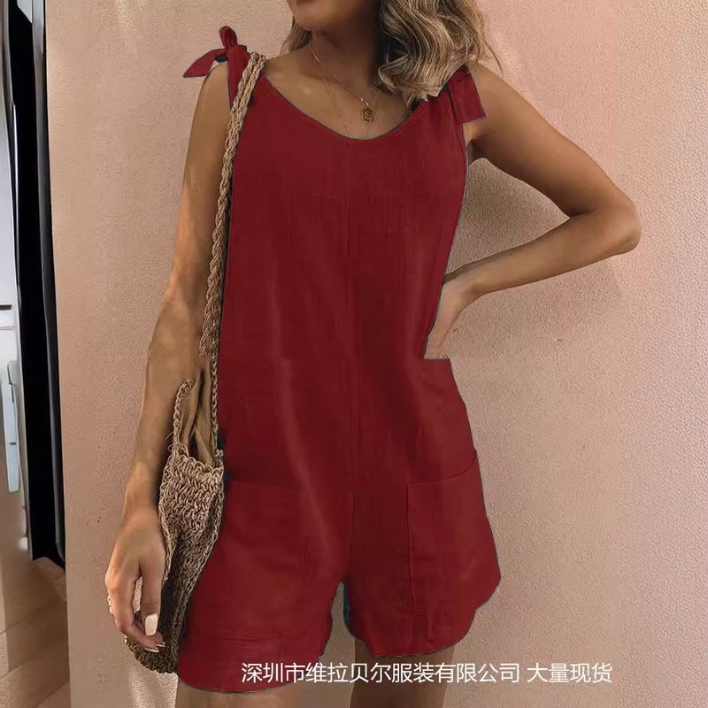 Women's Linen Blend Jumpsuit with Pockets - Image 4