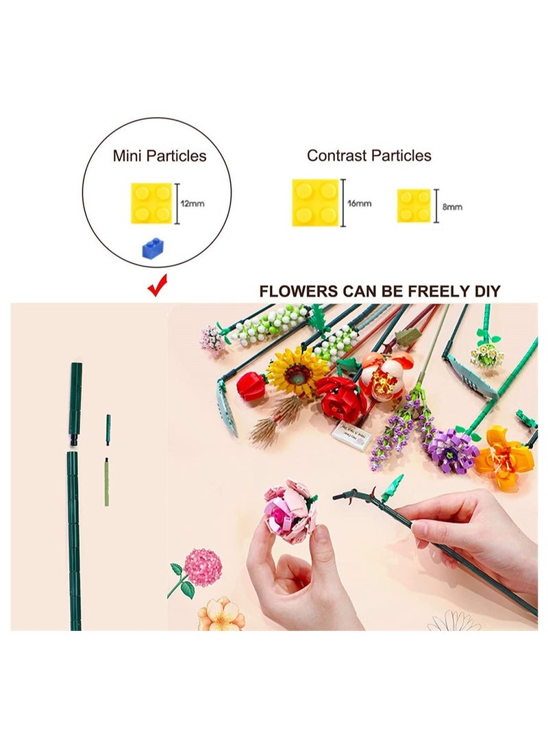 Wish Flower Bouquet Building Blocks, Flower Bouquet Building Kit, Flower Building Blocks, Artificial Flowers Building Toys Creative Project for Adults Botanical Collection Compatible with Lego 547 - Image 4