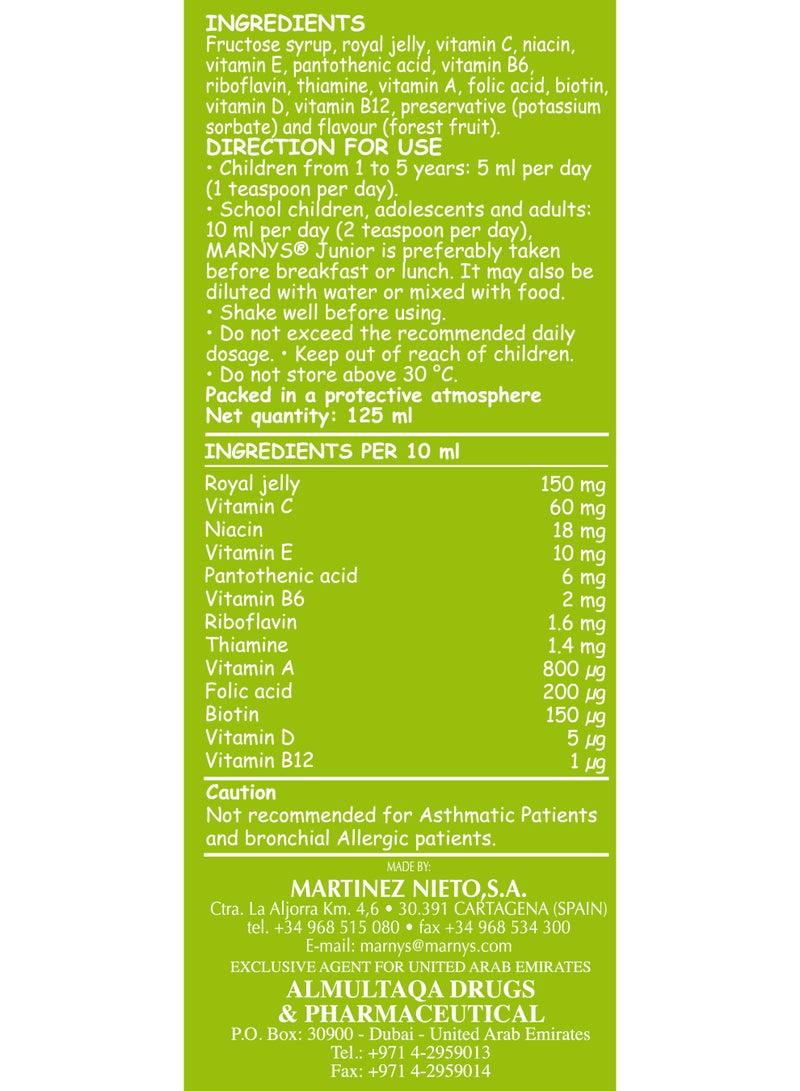 Marnys Junior Syrup – Royal Jelly & Multivitamins for Growth, Immunity & Cognitive Support – Natural Appetite Enhancer – 125 ml - Image 4