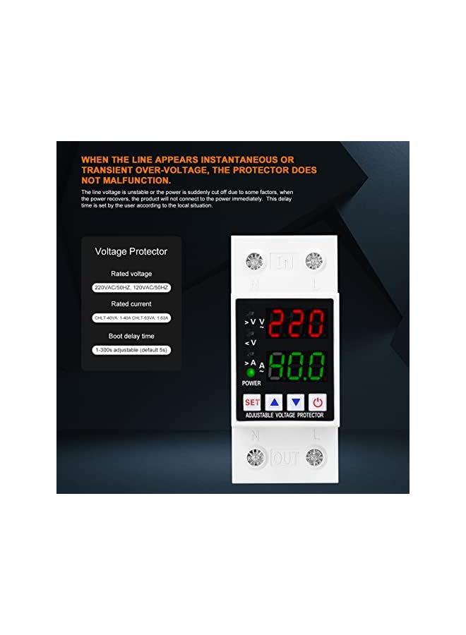 PROMASS Home Relay Self-resetting Voltage Protector, Dual Display Adjustable Voltage Protector Intelligent Over-voltage Under-voltage Over-current Protect Device Home Relay Self-resetting Voltage Protector - Image 5