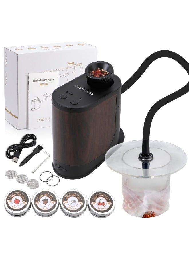 INKBIRD طقم مدخن الكوكتيل المحمول INKBIRDPLUS للمطبخ، جهاز تدخين الخشب للطهي الفاخر، جهاز تدخين نكهة السوس فيد المدخن مع 4 رقائق خشبية، مسدس تدخين بارد قابل لإعادة الشحن للشواء، اللحوم، المشروبات، الجبن، السلمون