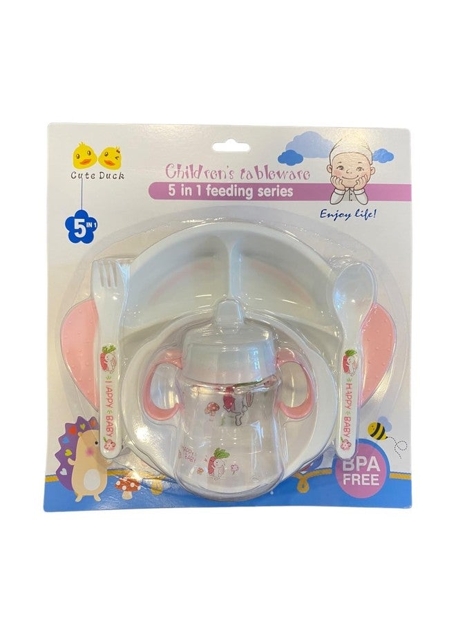 COLBEX Baby Feeding Set Baby Tableware Plate Spoon Fork Milk Water Bottle Full Set Baby Feeding Tools (5 in 1) - Image 5