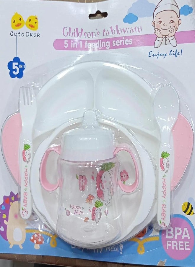 COLBEX Baby Feeding Set Baby Tableware Plate Spoon Fork Milk Water Bottle Full Set Baby Feeding Tools (5 in 1) - Image 1