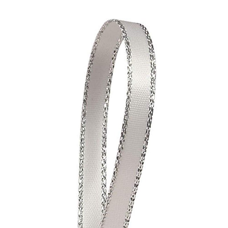 1/8" X 50 Yards White Silver Edge Satin Ribbon