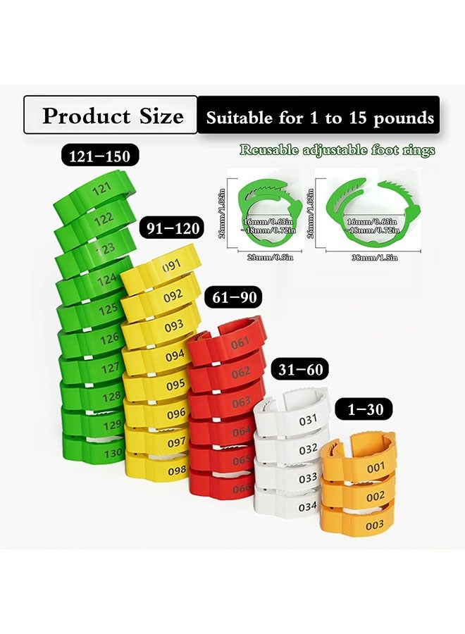 جيوستوس 150 قطعة حلقات ساق الدجاج ، والأشرطة المرقمة ، وملونة مقطع للدواجن على الكاحل لبط البطخشة حمام ، 5 ألوان - Image 2