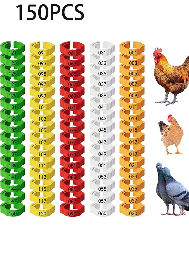جيوستوس 150 قطعة حلقات ساق الدجاج ، والأشرطة المرقمة ، وملونة مقطع للدواجن على الكاحل لبط البطخشة حمام ، 5 ألوان - Image 1