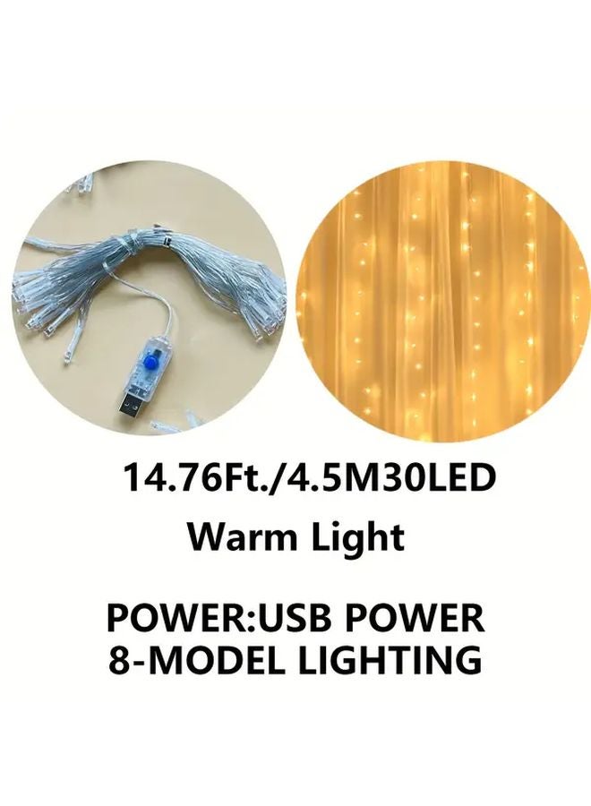 أضواء الجنية ذات وصلة USB 8 أوضاع تحكم عن بعد 14.76 قدم ضوء دافئ للداخل والخارج - Image 1
