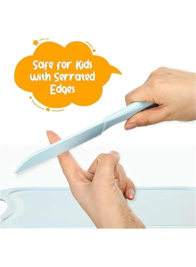 HOOKOR Kid-Safe Cake Knife Set for Real Cooking With Cutting Board, Plastic Knives, Plate & Fork, BPA-Free Kids Knives/Toddler Knives (Blue) - Image 2