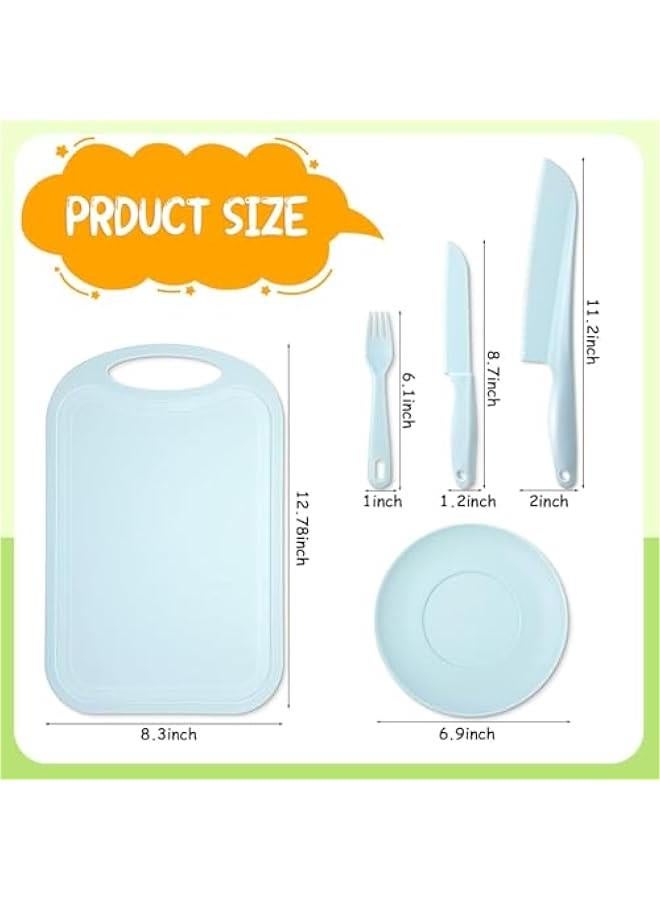 HOOKOR Kid-Safe Cake Knife Set for Real Cooking With Cutting Board, Plastic Knives, Plate & Fork, BPA-Free Kids Knives/Toddler Knives (Blue) - Image 4