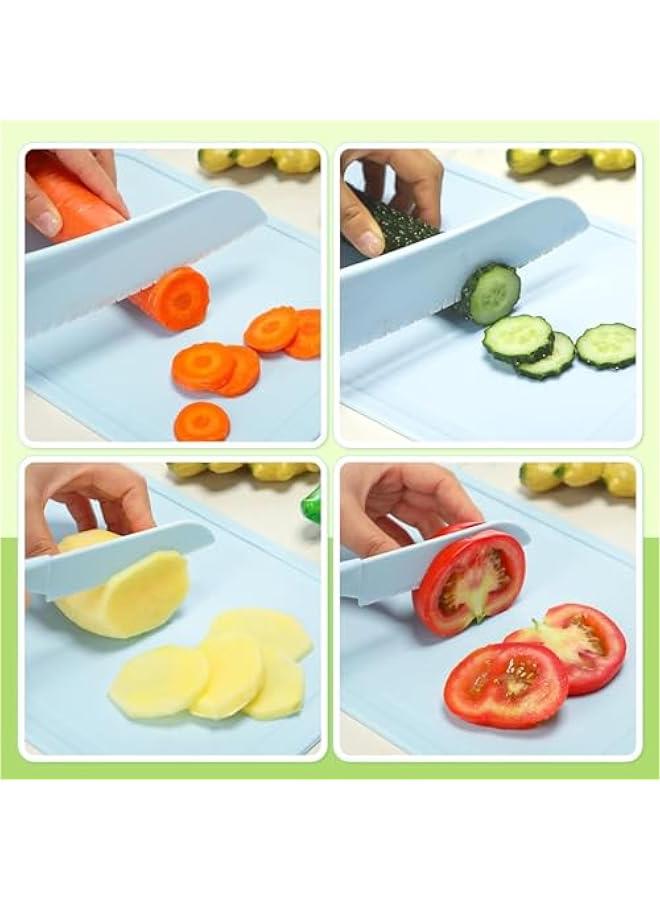 HOOKOR Kid-Safe Cake Knife Set for Real Cooking With Cutting Board, Plastic Knives, Plate & Fork, BPA-Free Kids Knives/Toddler Knives (Blue) - Image 5