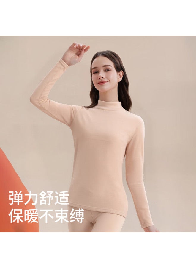 Zisehy Purple Floral Language [25 Years Trend New] Mid-neck Cationic Heat-retaining Thermal Underwear Women Base Layer Autumn Top And Bottom Apricot 3XL - Image 1