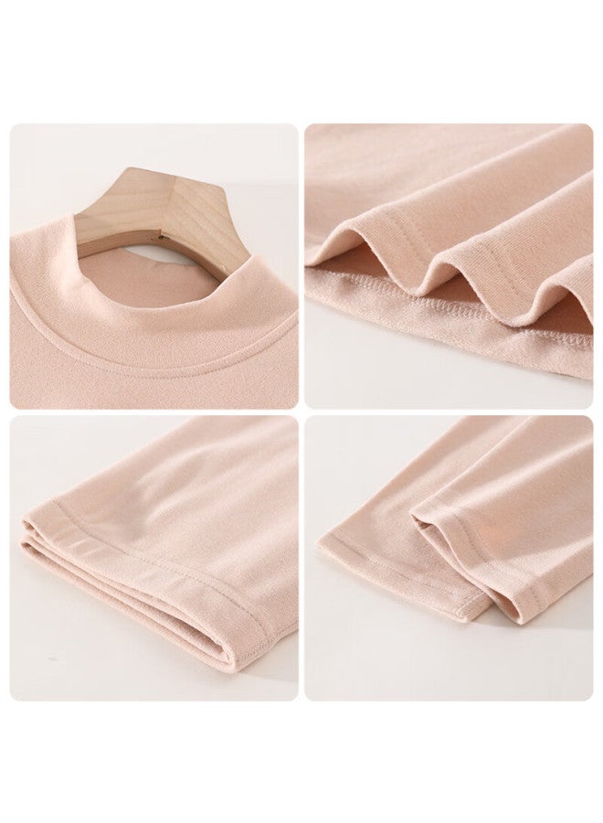 Zisehy Purple Floral Language [25 Years Trend New] Mid-neck Cationic Heat-retaining Thermal Underwear Women Base Layer Autumn Top And Bottom Apricot 3XL - Image 2