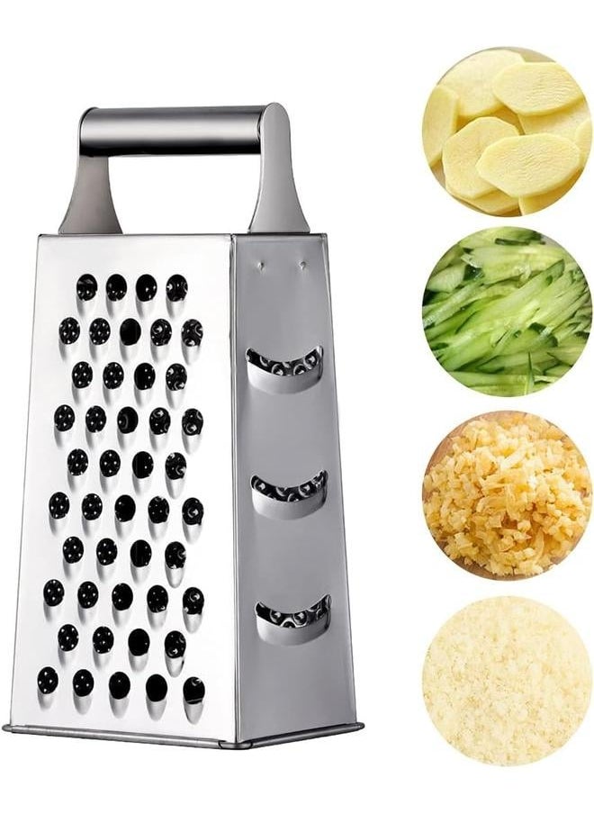 Generic Cheese Grater Vegetable Slicer Stainless Steel with 4 Sides, 9.2 Inches Height Large Box Grater Best for Shredded Cheese, Ginger and Fruits-Silver  - Image 1