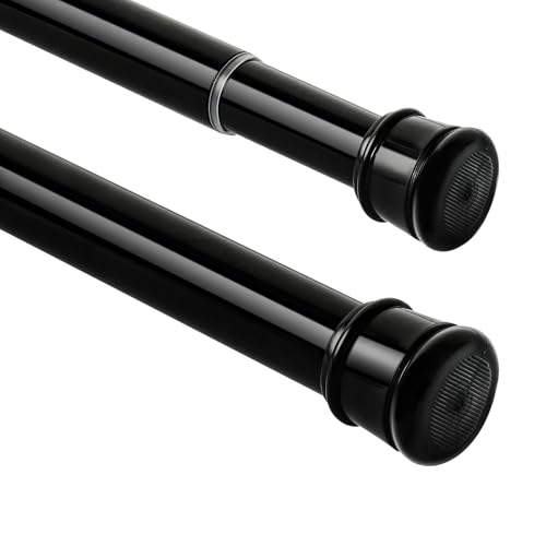 Ginbel Direct 2 Pack No Sectional Assembly Tension Curtain Rod 28-48 Inch, 1" Diameter Spring Long Adjustable Shower Curtain Rods for Bathroom Windows Closet No Drilling No Rust, Black - Image 1