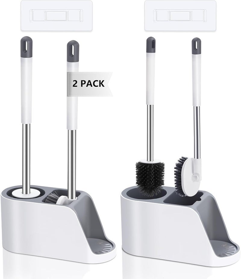 Noridy Silicone Toilet Brush with Holder Set Free Stand Sleek Toilet Cleaner Brush with Ventilated Drying Stand and Adhesive Wall Mounted Toilet Cleaning Floor Scrubber Brushes - Image 1