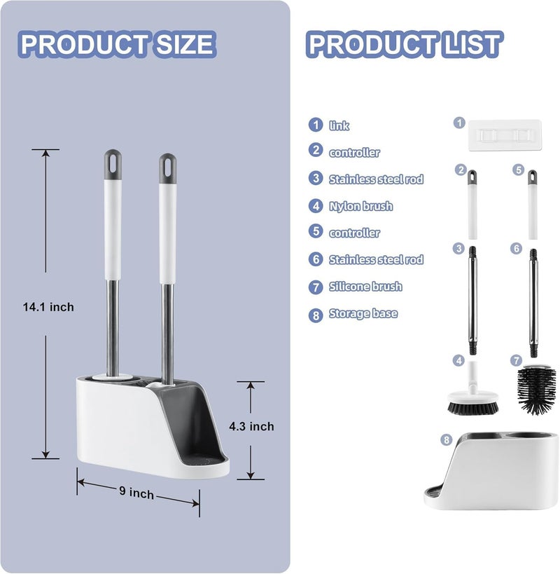 Noridy Silicone Toilet Brush with Holder Set Free Stand Sleek Toilet Cleaner Brush with Ventilated Drying Stand and Adhesive Wall Mounted Toilet Cleaning Floor Scrubber Brushes - Image 4